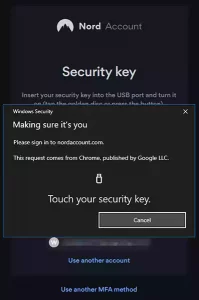 Nord account authentication using YubiKey