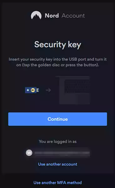Request for Security Key when loging in to NordPass account