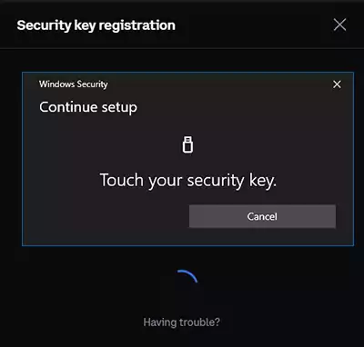 Touch your security key dialog.