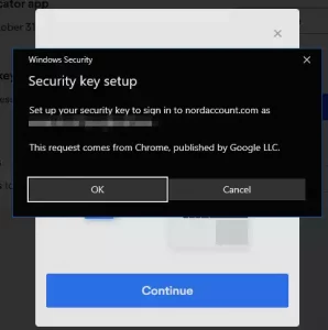 Windows security dialog for Security Key setup
