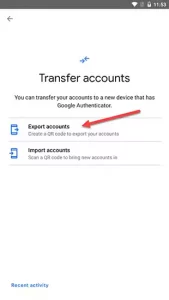Export Accounts option in the GA Transfer Accounts option.