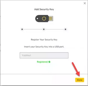 Confirming the successful setup of the YubiKey in Keeper.