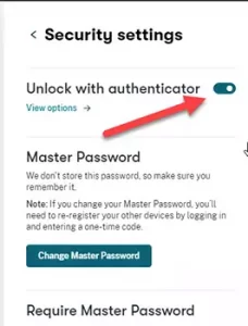 Enable the Unlock with authenticator option in the Dashlane mamanger.