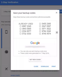 Google Account Recovery backup codes.