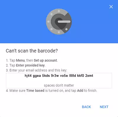 Google Account Recovery cant scan the barcode.