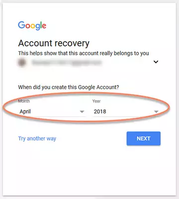 Google Account Recovery type the date you created your account.