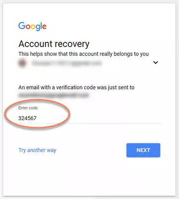 Google Account Recovery verification code.