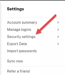 Opening Security Settings in the Dashlane application.