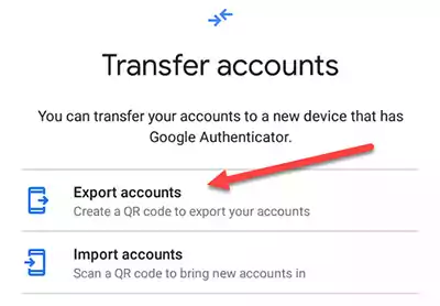 Export account option in the Google Authenticator.