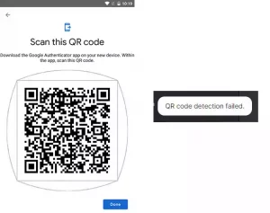 1Password QR code detection failed error message after scanning QR code generated by the Google Authenticator app