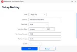 Bitdefender Password Manager Wallet - Set up Banking.