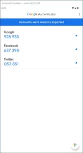 The 2FA TOTP codes displayed in the Google Authenticator app.