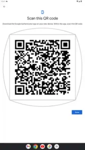 The QR code generated by the service ready to scan by the Google Authenticator app.