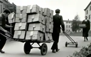 A man pulling a trolley full of boxe.
