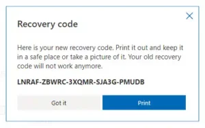 Microsoft account recovery code